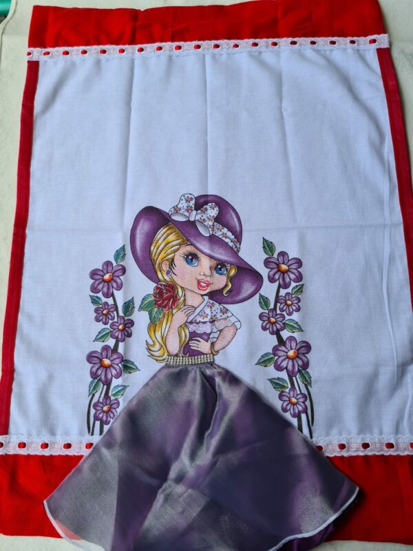 pano de prato de boneca saia roxo com organza
