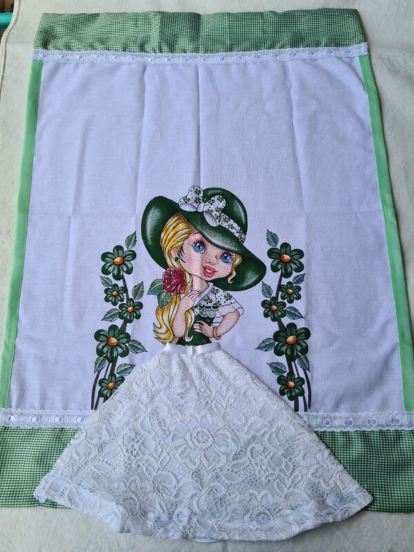 pano de prato de boneca saia branca com renda