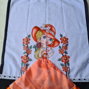 pano de prato de boneca saia laranja com organza