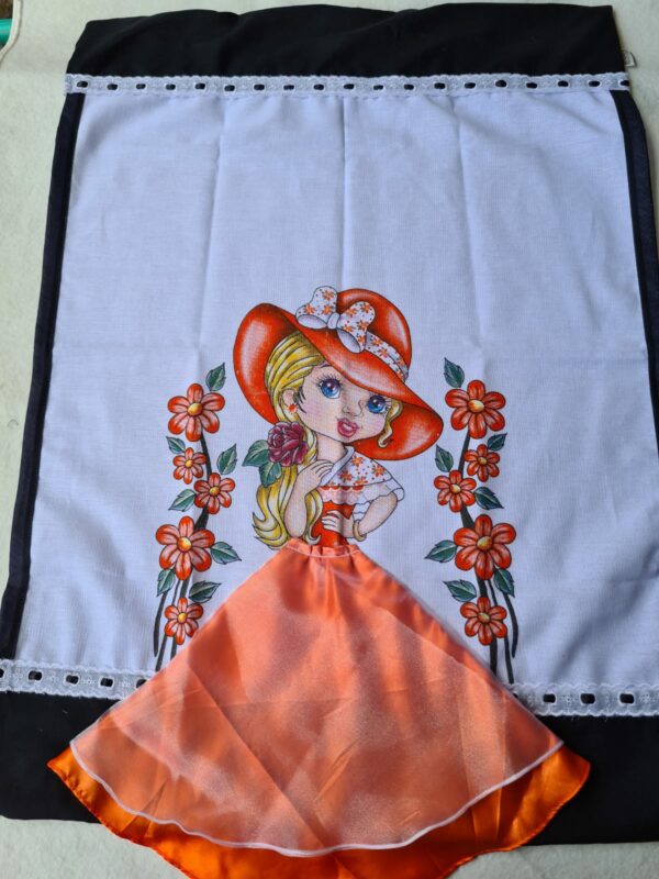 pano de prato de boneca saia laranja com organza